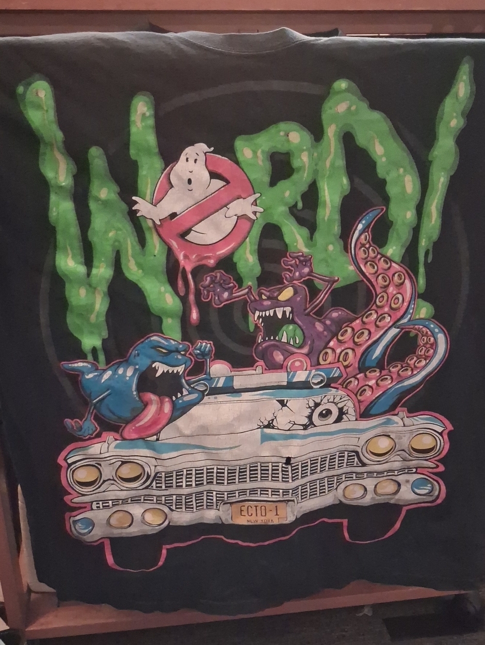 Ghostbusters Ecto-1 Graphic Tee - Black with Neon Green